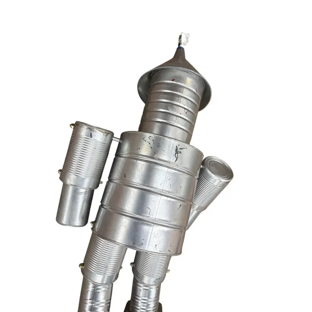 Vintage Tin Can Robot Folk Art Sculpture Handmade Recycled Metal 20” Tall